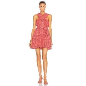 Ulla Johnson Arisa Mini Dress Crisscross Fitted Bodice Pleated Fully Lined Tie 4